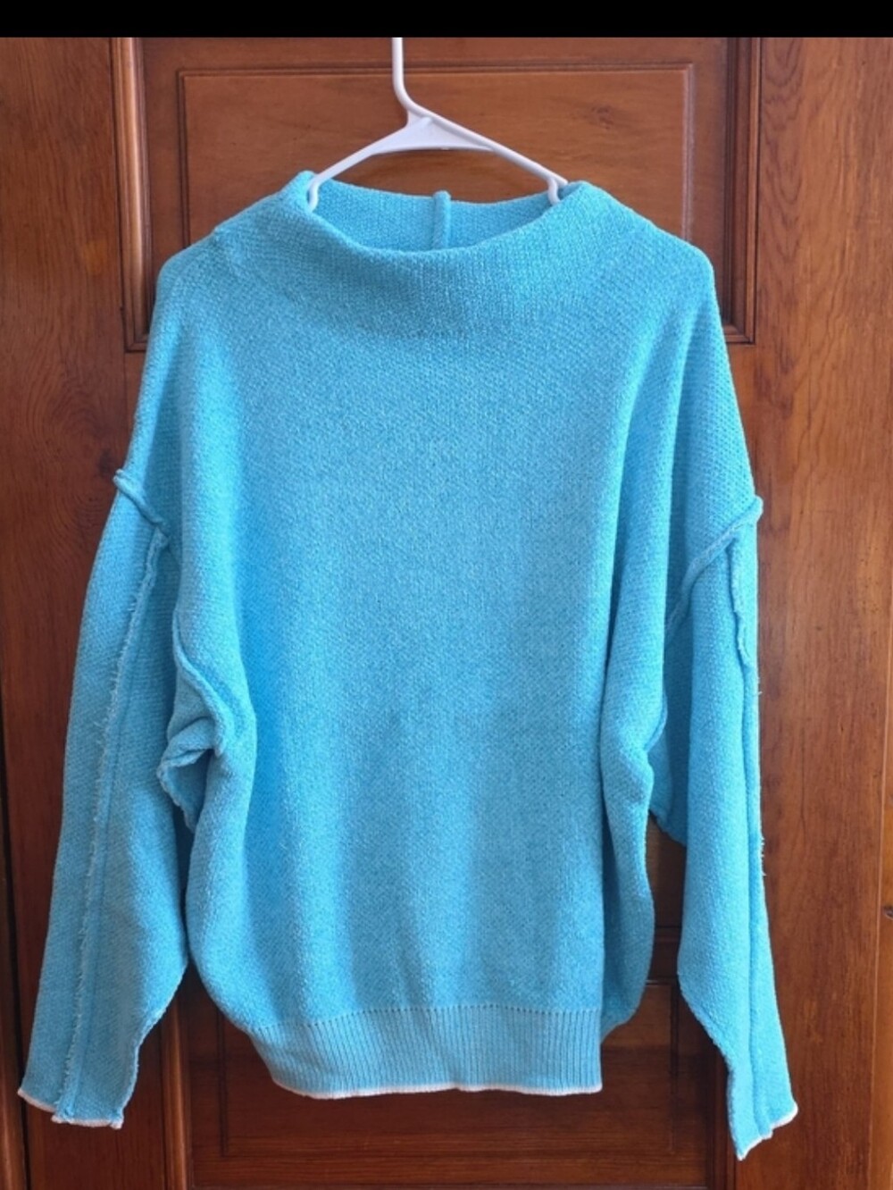 Zenana Ovrszd Aqua Blue Cozy Mockneck Sweater
